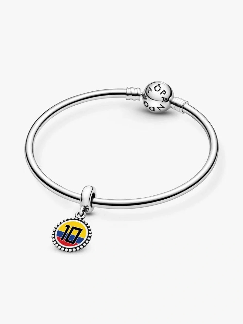 Pandora Silver Bracelet with Yellow & Blue Number 10 Charm
